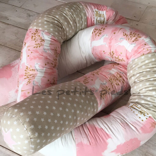 Bettschlange rosa beige weiss Einhorn