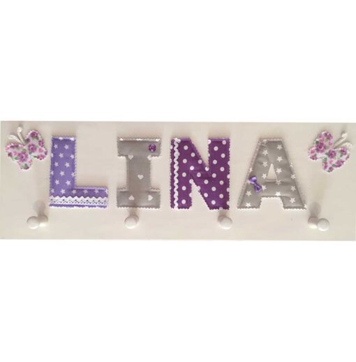 Namensgarderobe flieder lila hellgrau Kindergarderobe
