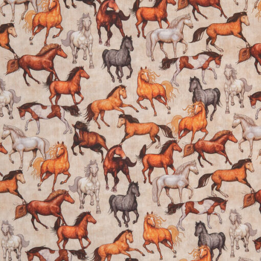 Baumwolle - "Tim" Pferde - beige