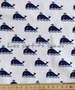 Baumwolle - Walfische dunkelblau / weiss