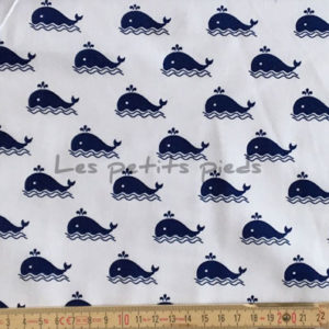 Baumwolle - Walfische dunkelblau / weiss