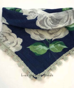 Dreieckstuch Mousselin - Rosen dunkelblau / grau