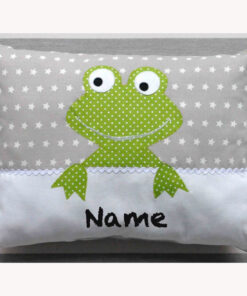 Namenskissen Frosch grau / grün
