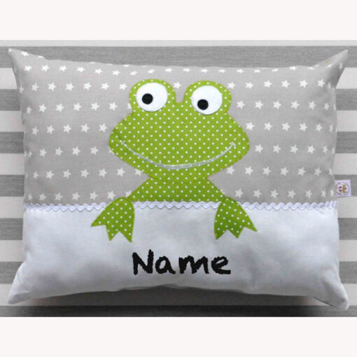 Namenskissen Frosch grau / grün