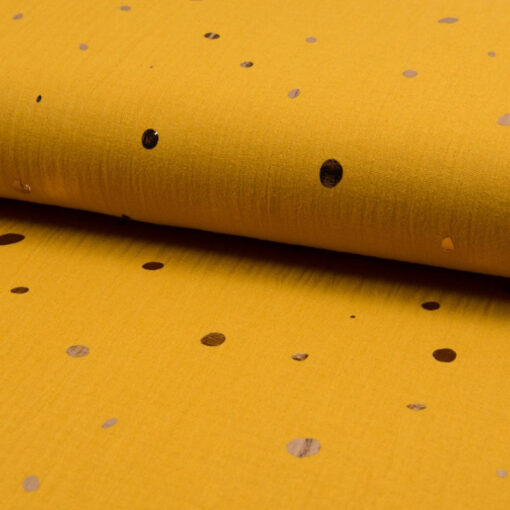 Double Gauze Punkte - senf / gold