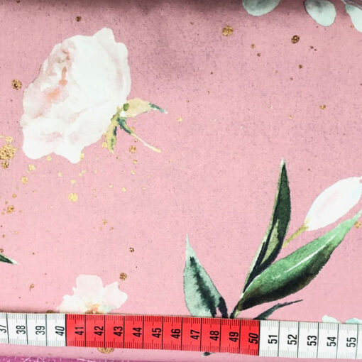 Baumwolle - Kim Blumen - goldsprenkel / altrose