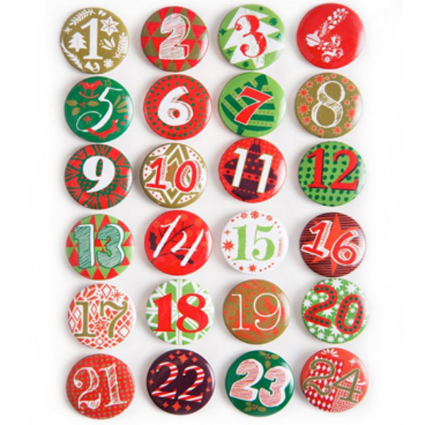 Adventskalenderzahlen 1-24 Buttons - rot / grün
