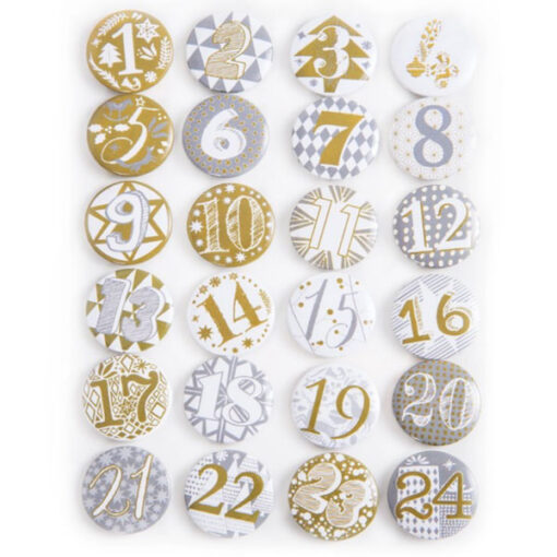 Adventskalenderzahlen 1-24 Buttons - silber / gold