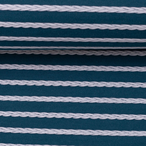 Strukturjersey "Birte" mit querverlaufendem Zopfmuster - blau