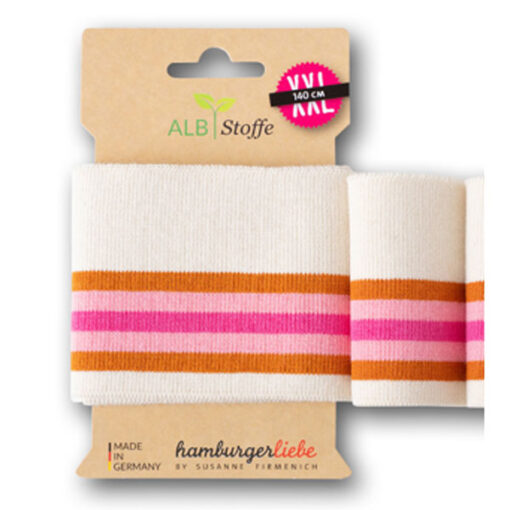 Bündchen Biobaumwolle - "College" Hamburger Liebe weiss / rosa/ orange