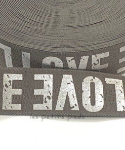 Gummiband 40 mm - Love - grau / silber