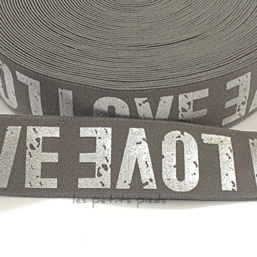 Gummiband 40 mm - Love - grau / silber