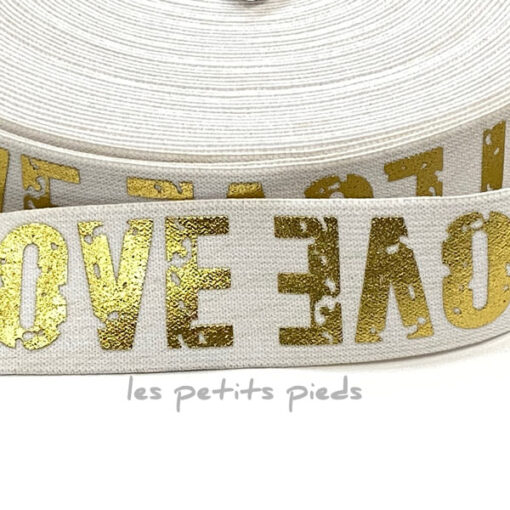 Gummiband 40 mm - Love - weiss / gold