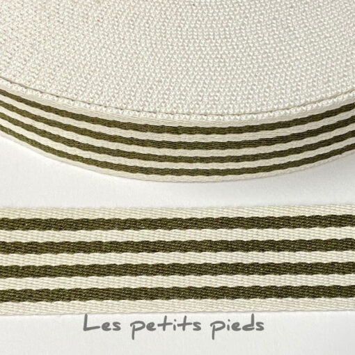 Gurtband Baumwolle 40 mm - Streifen khaki / weiss