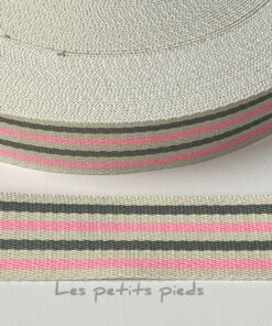 Gurtband Baumwolle 40 mm - Streifen rosa / weiss / grau