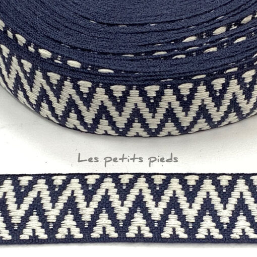 Gurtband 40 mm - Chevron beidseitig - dunkelblau / weiss
