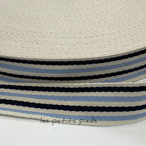 Gurtband 40 mm - Baumwolle - hellblau / dunkelblau / weiss