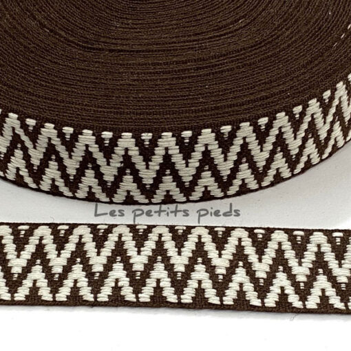 Gurtband 40 mm - Chevron beidseitig - braun / weiss