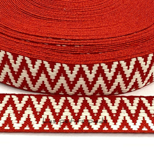 Gurtband 40 mm - Chevron beidseitig - rot / weiss