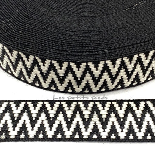 Gurtband 40 mm - Chevron beidseitig - schwarz / weiss