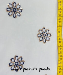 Voile - bestickt Pailetten Blume - weiss / blau