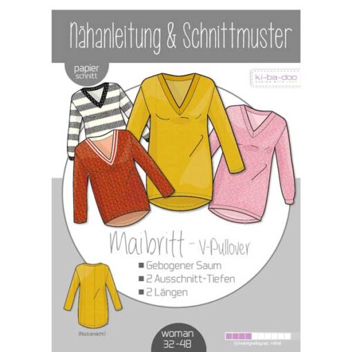 Papierschnittmuster V Pullover Maibritt Gr 32 - 48 - Ki-ba-doo