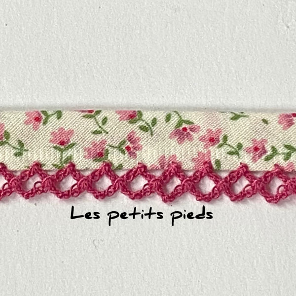 Baumwollschrägband Blumen pink Spitze