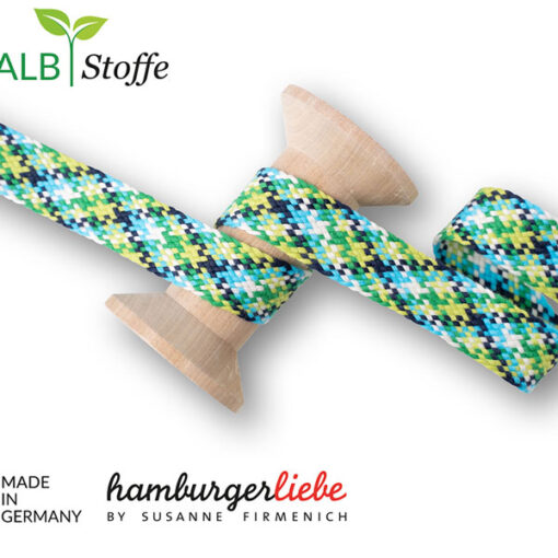 Flechtflachkordel Twist Me Hamburger Liebe 20mm - grün / blau / türkis