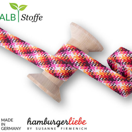 Flechtflachkordel Twist Me Check Hamburger Liebe 24mm - rosa / pink/ orange