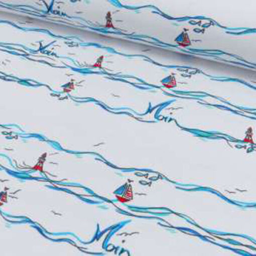 Sommersweat - "Moin Moin" Boote - weiss / blau