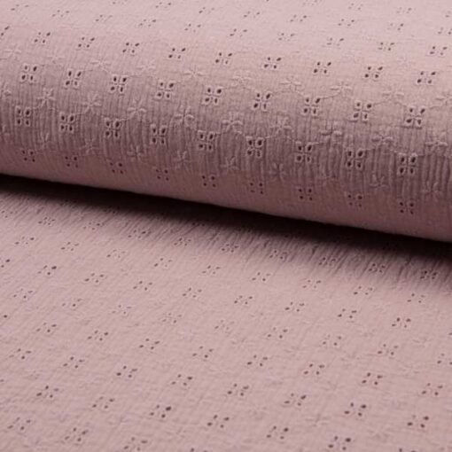 Double Gauze Punkte - bestickt - altrosa
