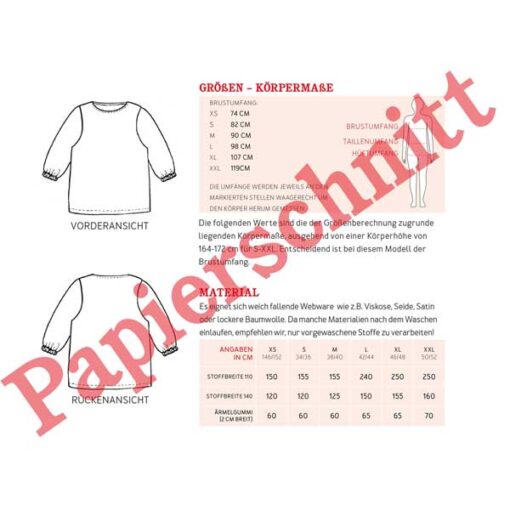 Papierschnittmuster "Frau Holly" weite Bluse Gr 146- 48 - Studio Schnittreif