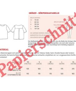 FRAU YOKO - kurze Tunika mit Kellerfalte im Rücken SCHNITTMUSTERBOGEN auf Papier mit farbig gedruckter Fotonähanleitung FRAU YOKO ist ein echtes Wohlfühlteil. Diese schlichte, kurz geschnittene Tunika, mit lockeren halblangen Ärmeln hat das Zeug zum Evergreen. Die tiefe Kellerfalte unterhalb der Rückenpasse ist zeitlos schön und gibt ihr einen Hauch lässiger Weite. Der Ausschnitt lässt sich mit oder ohne Beleg verarbeiten, so entscheidest du je nach Material über den Look deiner FRAU YOKO. Ruck Zuck genäht mit der ausführlich bebilderten Nähanleitung. Schritt für Schritt vom Schnittmuster bis zum fertigen Stück. Für fortgeschrittene Nähanfänger geeignet! Materialempfehlung: weich fallende Webware wie z.B. Viskose, Seide, Satin, Double Gauze oder lockere Baumwolle. Größen: 6 Doppelgrößen XS-XXL Lieferzeit: Innerhalb Deutschlands 4-6 Werktage ab Zahlung. Für Sendungen an Ziele außerhalb Deutschlands erhöht sich die Lieferzeit um weitere bis zu 9 Werktage. Mehrere gleichzeitig bestellte Artikel werden in einer gemeinsamen Sendung geliefert; es gilt für die gemeinsame Sendung die Lieferzeit des Artikels mit der längsten Lieferzeit. © Alle Rechte an diesem Schnitt liegen bei STUDIO SCHNITTREIF (Anja Müssig und Brid Fichtner). Das Schnittmuster darf nur für den privaten gebrauch verwendet werden. Es ist nicht erlaubt, das Schnittmuster für die Produktion von Verkaufsartikeln zu verwenden. Kopieren und Weitergabe der Anleitung sind nicht gestattet. Für Fehler in der Anleitung wird keine Haftung übernommen.