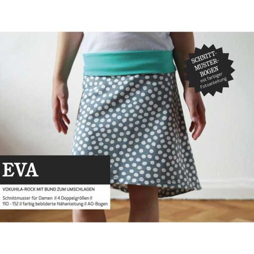 Papierschnittmuster "Eva" Jerseyrock mit Krempelbunf Gr 110/116 -146/152 - Studio Schnittreif