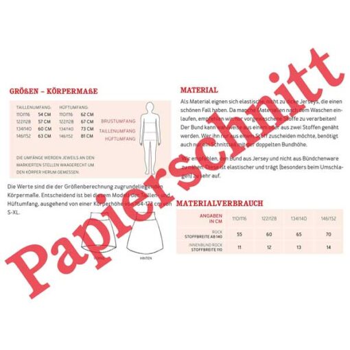 Papierschnittmuster "Eva" Jerseyrock mit Krempelbunf Gr 110/116 -146/152 - Studio Schnittreif