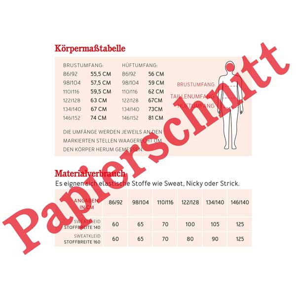Papierschnittmuster "Fannie" Sweatkleid mit Taschen Gr 86/92- 146/152 - Studio Schnittreif