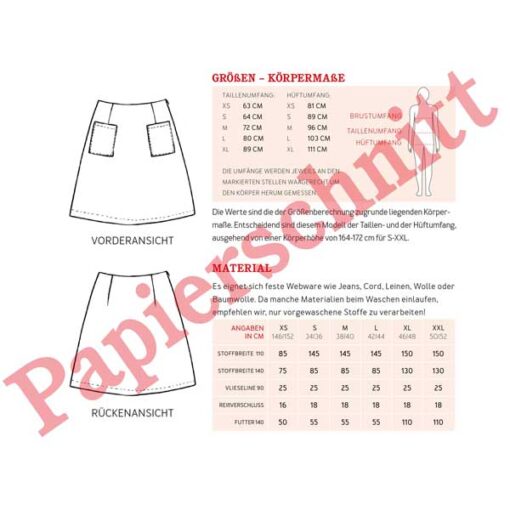 Papierschnittmuster "Frau Ina" Rock mit ausgesetzten Taschen Gr 146- 48 - Studio Schnittreif