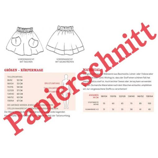 Papierschnittmuster "Leni" Minirock Gr 98/104 -158/164 - Studio Schnittreif