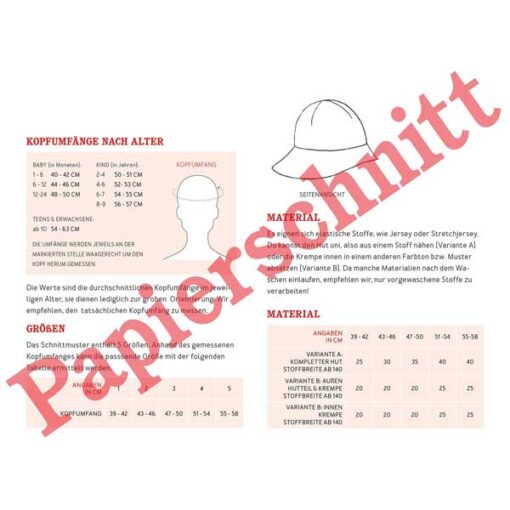 Papierschnittmuster "Lilli" Sonnenhut Jersey KU 39 -58- Studio Schnittreif
