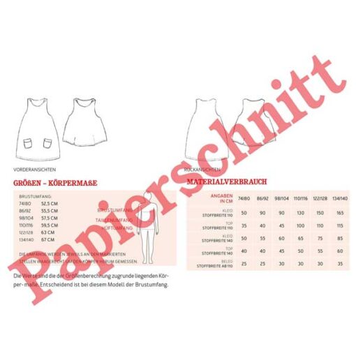 Papierschnittmuster "Rosa" Trägerkleid und Top Gr 74/80- 134/140 - Studio Schnittreif