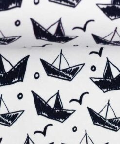 Jersey Baumwolle - "Theo" - Boote weiss/ blau