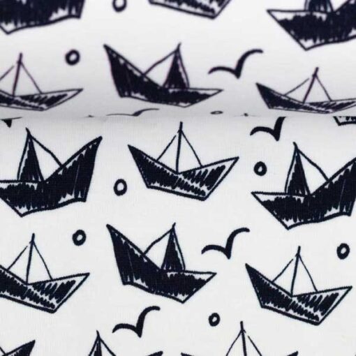 Jersey Baumwolle - "Theo" - Boote weiss/ blau