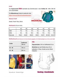 Papierschnittmuster Hoodie "Hudie" 34-46 - Prülla