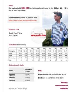 Papierschnittmuster Hoodie "Hudie Kids" 122-170 - Prülla
