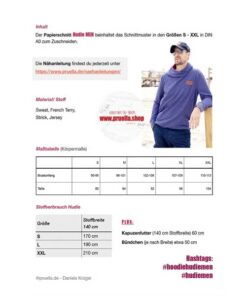 Papierschnittmuster Hoodie "Hudie Men" S-XXL - Prülla