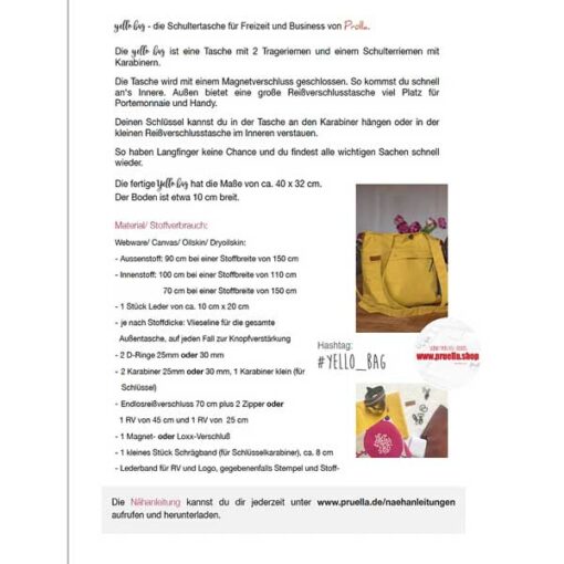 Papierschnittmuster Schultertasche "yello bag" - Prülla