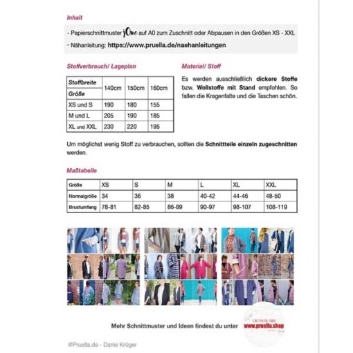 Papierschnittmuster "Cardigan jONE" XS-XXL - Prülla