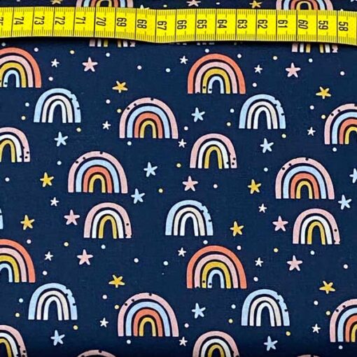 Baumwolle - "Kim" Regenbogen dunkelblau / bunt
