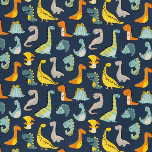 Baumwolle - "Kim" Dinos dunkelblau / bunt