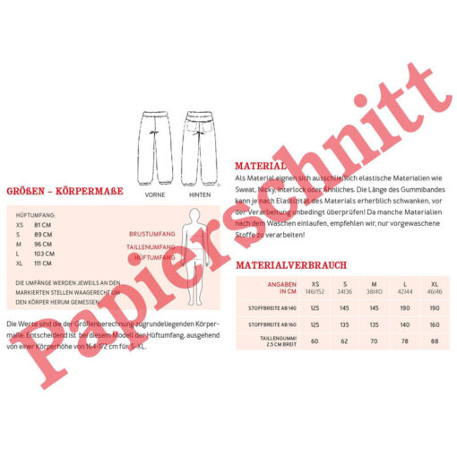 Papierschnittmuster "Frau Pauli" Sweathose mit Taschen Gr 146 - 48 - Studio Schnittreif